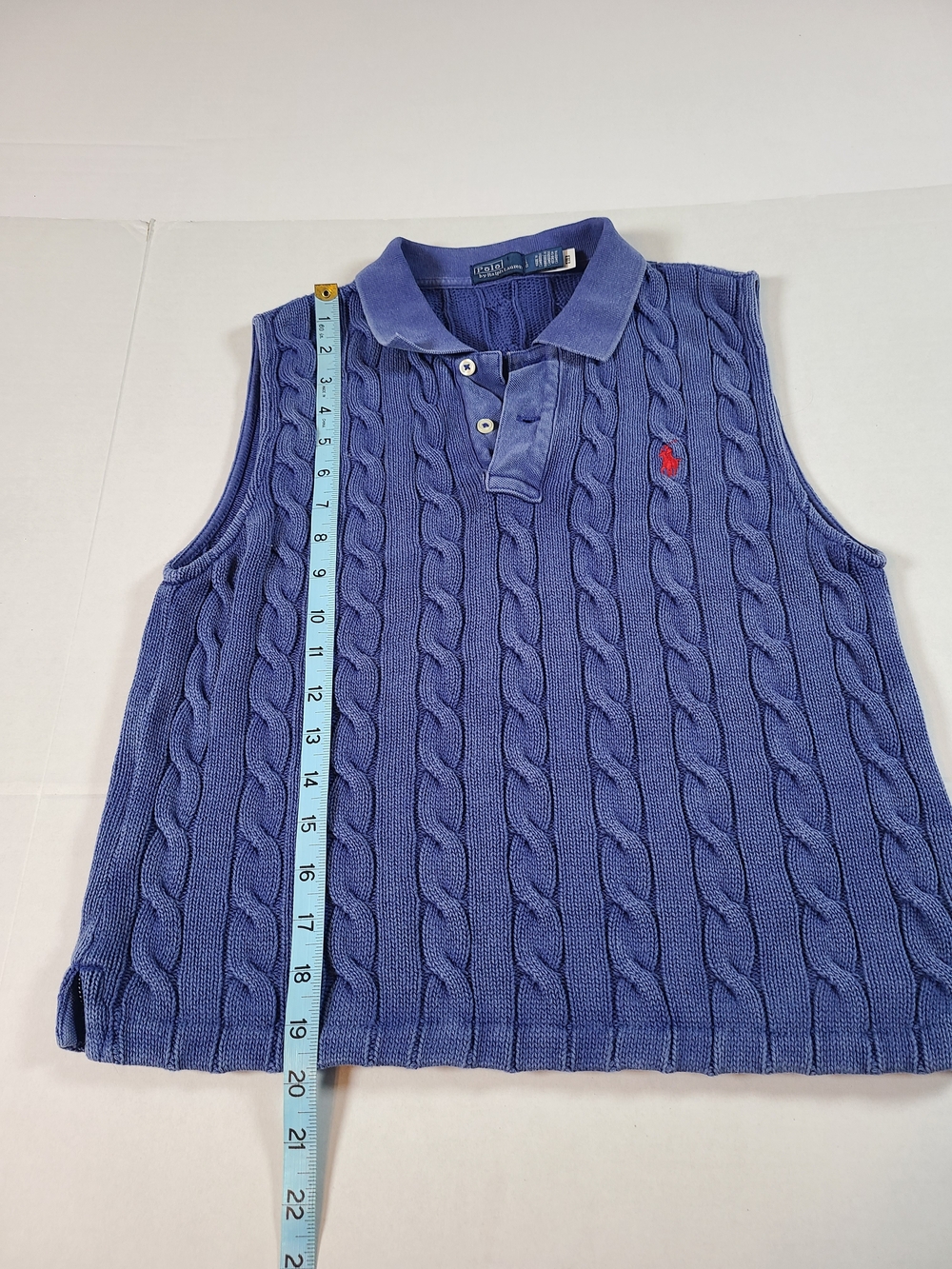 Polo By Ralph Lauren Blue Cable-Knit Preppy Womens Cozy Sweater Vest Large - Picture 11 of 11